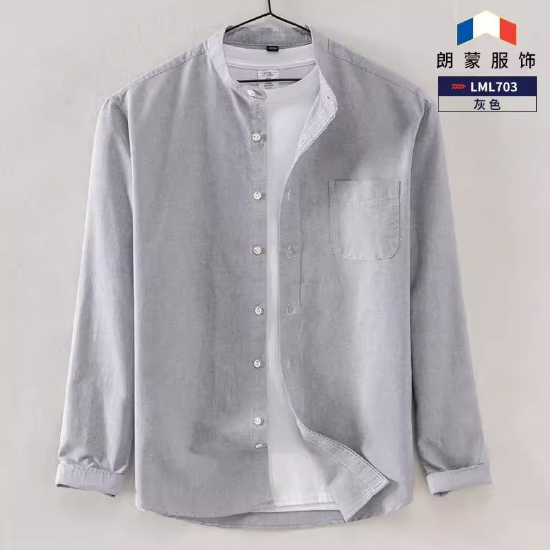 Importé - Chemise Col Mao Pur Coton Homme Manches Longues