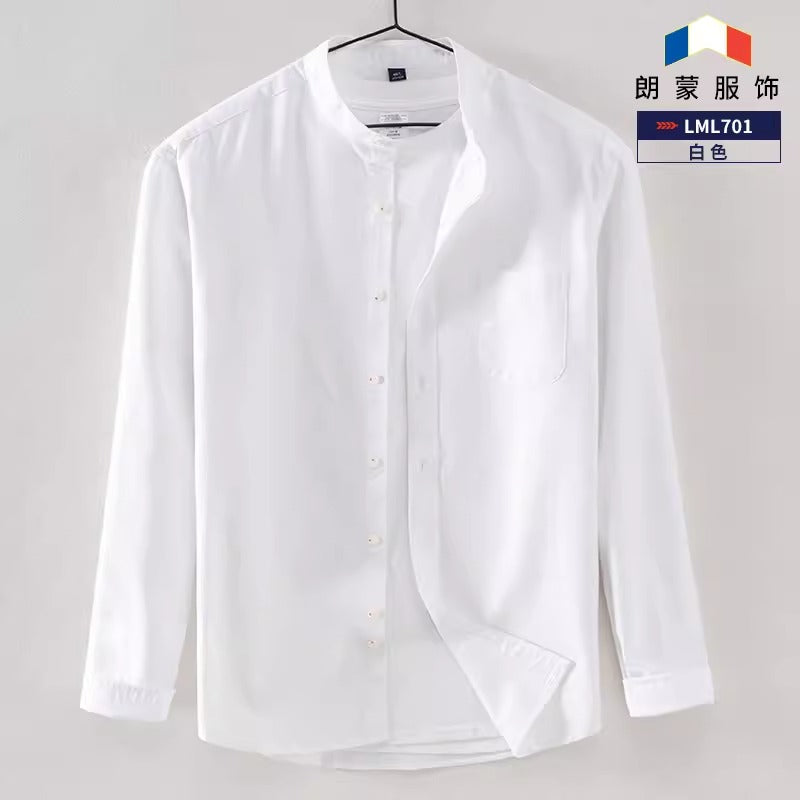 Importé - Chemise Col Mao Pur Coton Homme Manches Longues