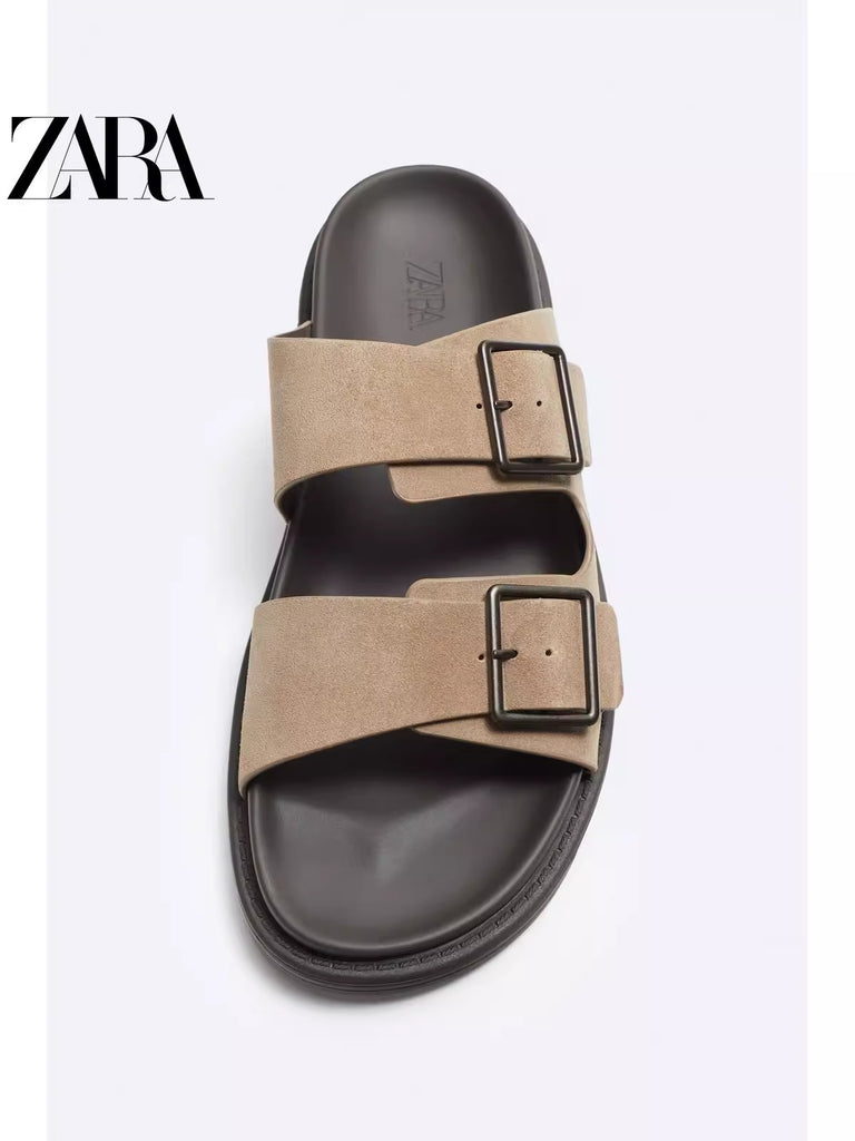 Importé - ZARA NEW - Sandales Homme Légères Style Rétro En Cuir De Daim
