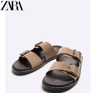 Importé - ZARA NEW - Sandales Homme Légères Style Rétro En Cuir De Daim