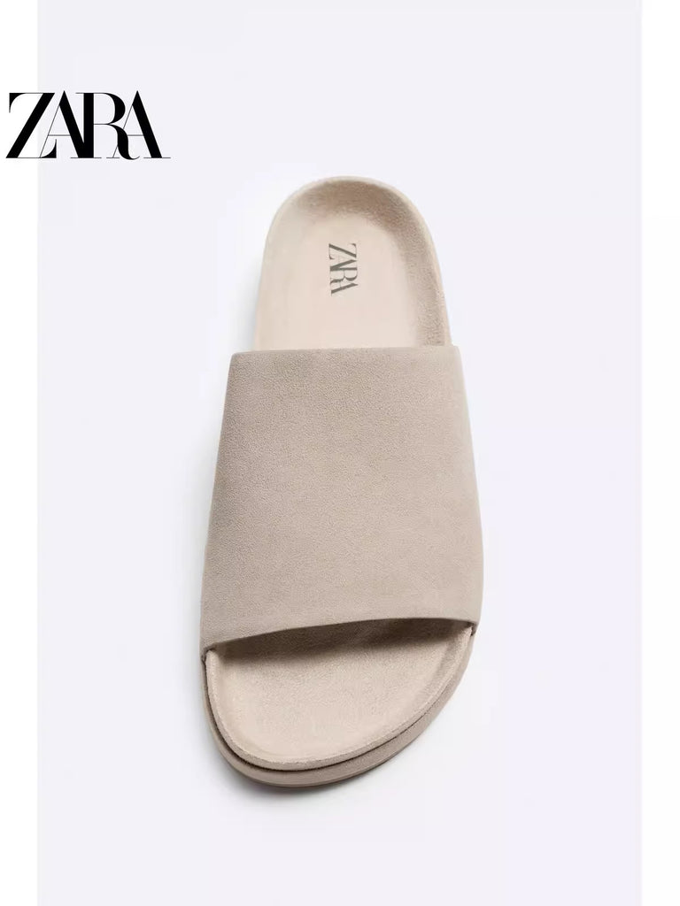 Importé - ZARA NEW - Sandales Homme Légères En Cuir Daim PU - Gris
