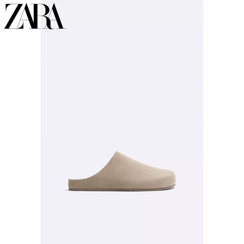 Importé - ZARA NEW - Sandales Homme Babouche Pantoufle En Cuir De Daim - Brun