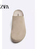 Importé - ZARA NEW - Sandales Homme Babouche Pantoufle En Cuir De Daim - Brun