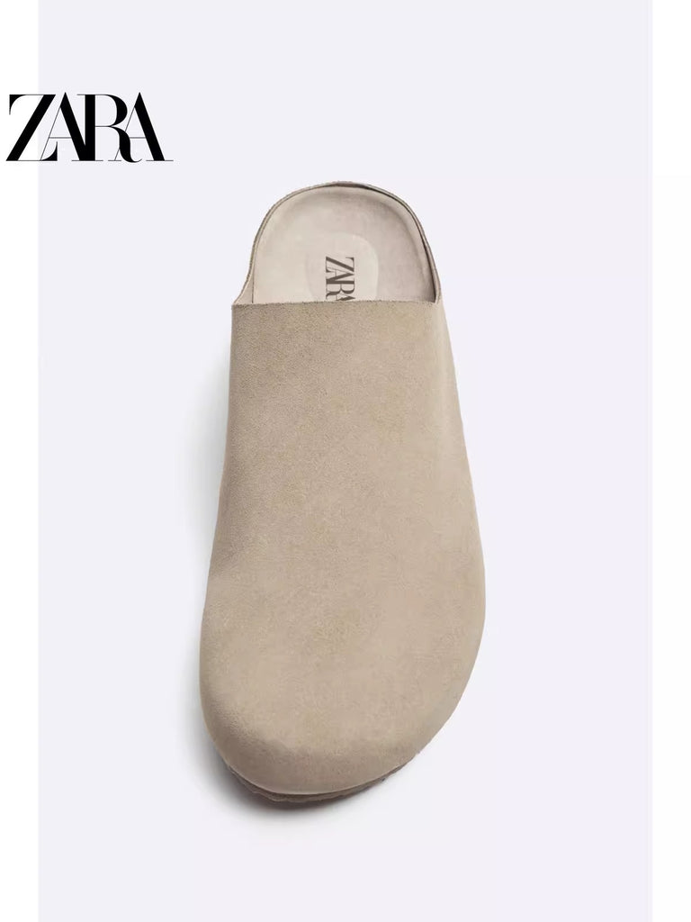 Importé - ZARA NEW - Sandales Homme Babouche Pantoufle En Cuir De Daim - Brun