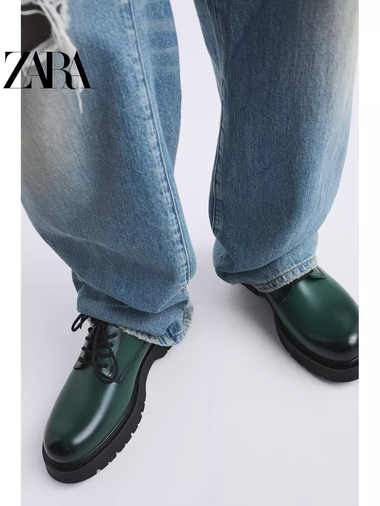 Importé - ZARA NEW - Chaussure Homme Britannique Décontractées En Cuir PU - Vert