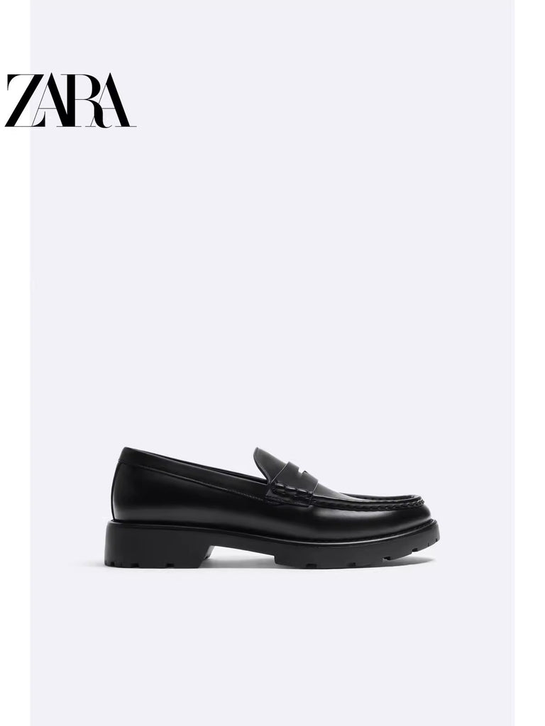 Importé - ZARA NEW - Chaussure Homme Mocassin Simple En Cuir - Noir