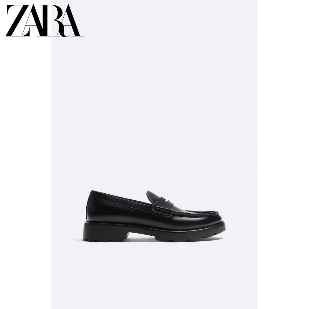 Importé - ZARA NEW - Chaussure Homme Mocassin Simple En Cuir - Noir