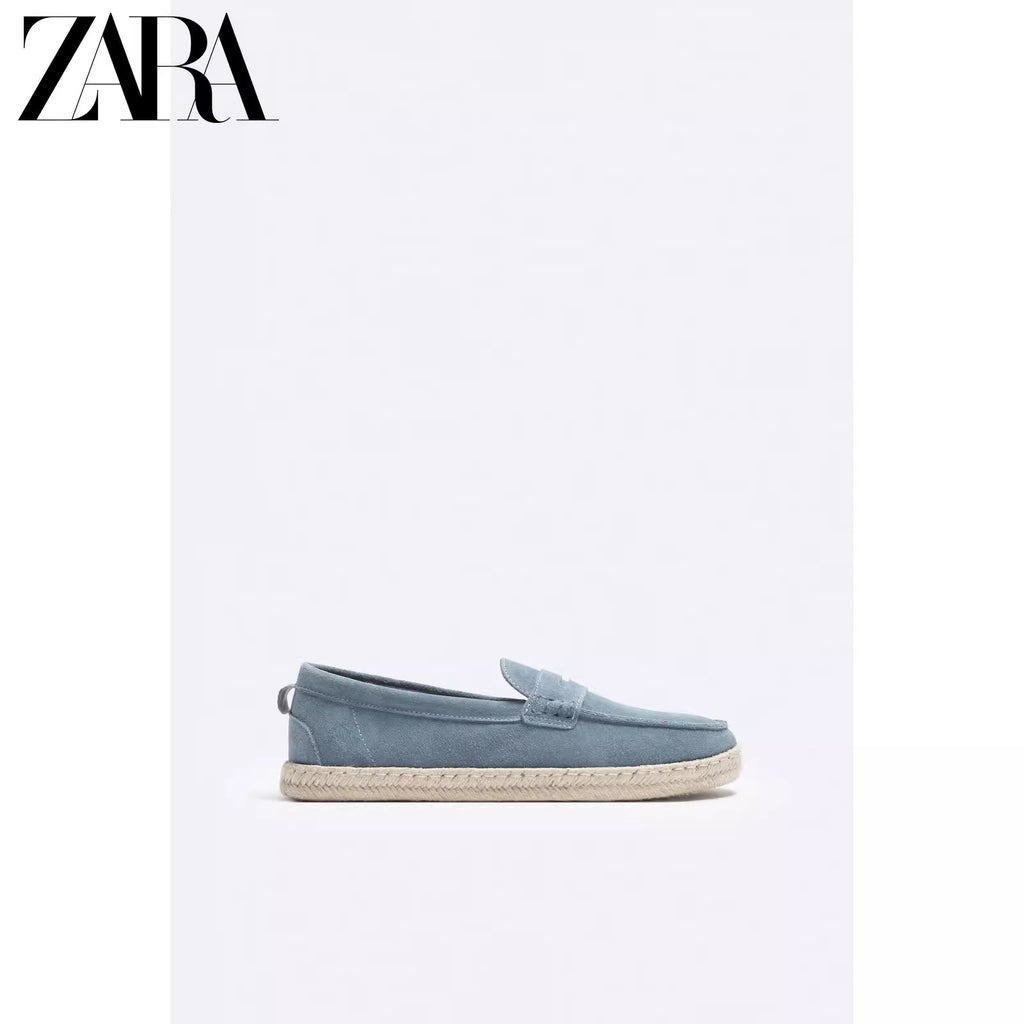 Importé - ZARA NEW - Chaussure Homme Sport Bateau  Mocassin En Cuir Daim - Bleu