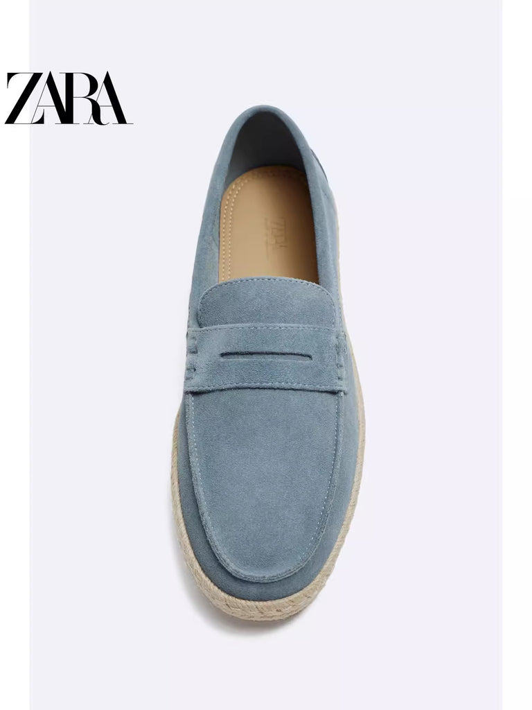 Importé - ZARA NEW - Chaussure Homme Sport Bateau  Mocassin En Cuir Daim - Bleu