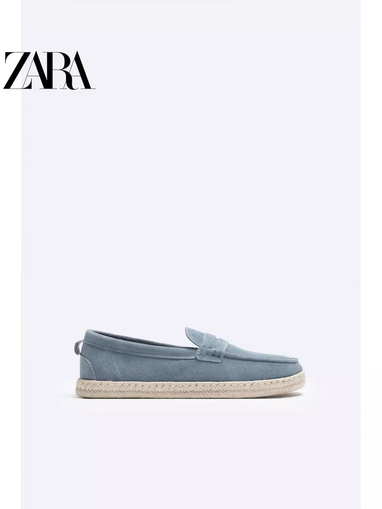 Importé - ZARA NEW - Chaussure Homme Sport Bateau  Mocassin En Cuir Daim - Bleu