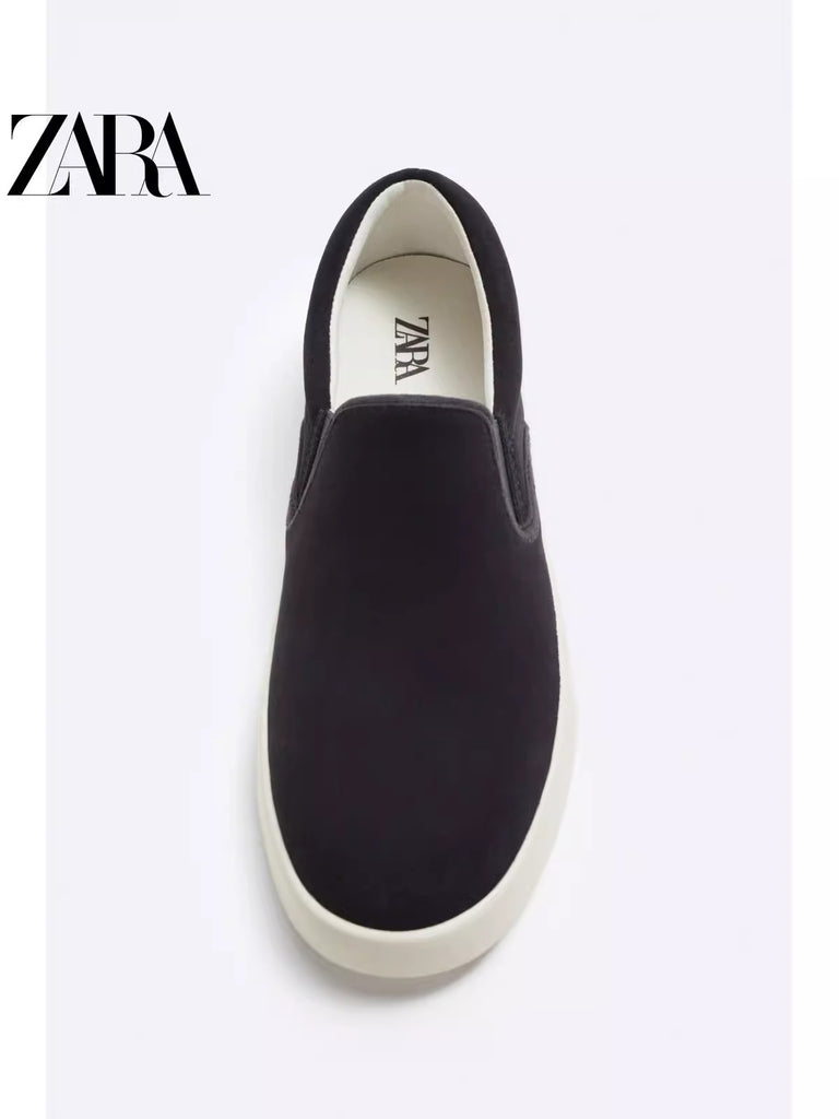 Importé  - ZARA NEW - Chaussure Homme Sport baskets Sans Lacets En Daim - Bleu