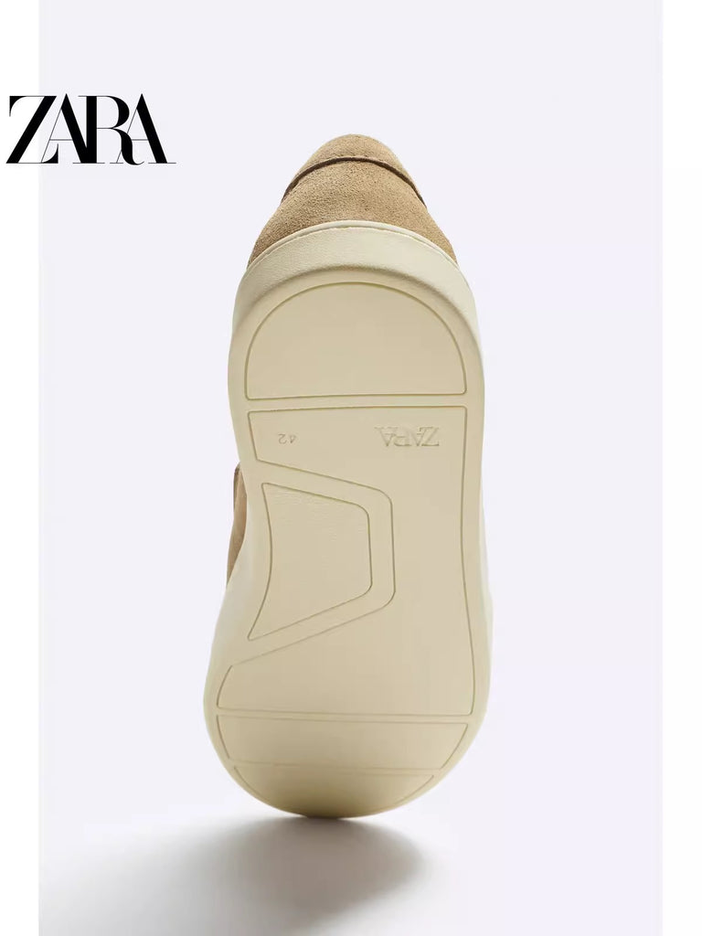 Importé - ZARA NEW - Chaussure Homme Bateau Style Mocassins En Cuir Daim - Beige