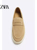 Importé - ZARA NEW - Chaussure Homme Bateau Style Mocassins En Cuir Daim - Beige