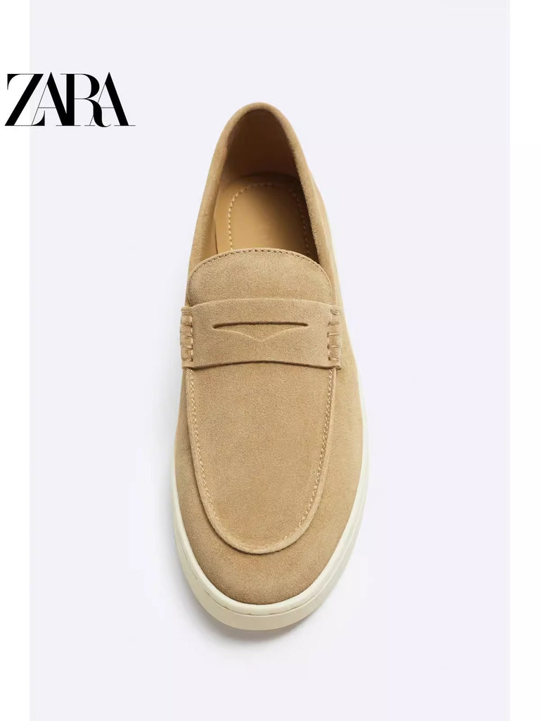 Importé - ZARA NEW - Chaussure Homme Bateau Style Mocassins En Cuir Daim - Beige
