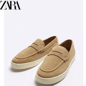 Importé - ZARA NEW - Chaussure Homme Bateau Style Mocassins En Cuir Daim - Beige