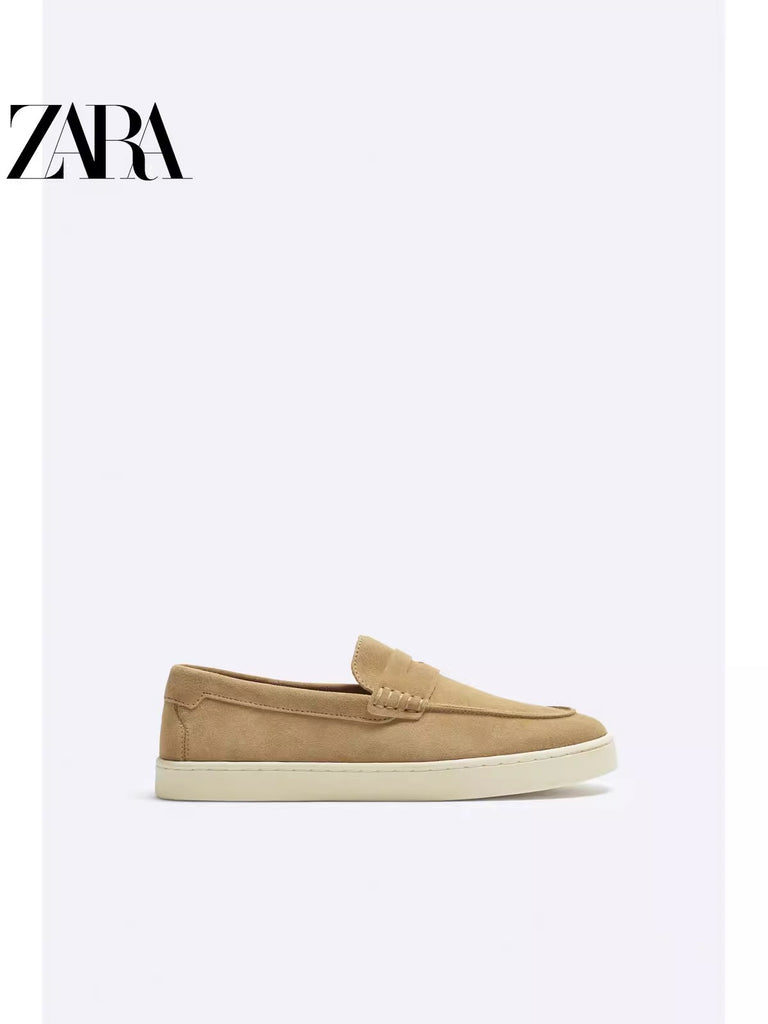 Importé - ZARA NEW - Chaussure Homme Bateau Style Mocassins En Cuir Daim - Beige