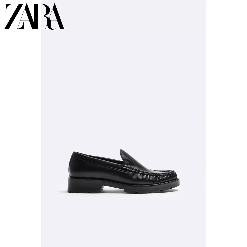 Importé - ZARA NEW - Chaussure Homme Bateau Mocassin Simple En Cuir - Noir