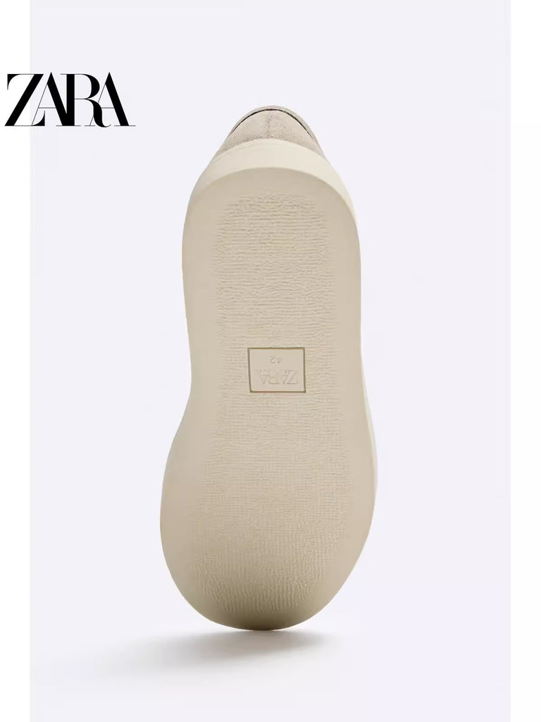 Importé - ZARA NEW - Chaussure Homme Sport Baladeuse Rétro A Lacets En Daim - Beige