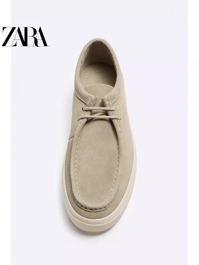 Importé - ZARA NEW - Chaussure Homme Sport Baladeuse Rétro A Lacets En Daim - Beige