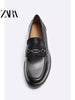 Importé - ZARA NEW - Chaussure Homme Bateau Mocassin En Cuir - Noir
