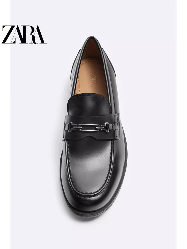 Importé - ZARA NEW - Chaussure Homme Bateau Mocassin En Cuir - Noir