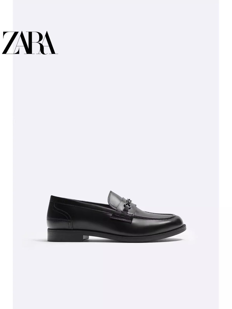 Importé - ZARA NEW - Chaussure Homme Bateau Mocassin En Cuir - Noir