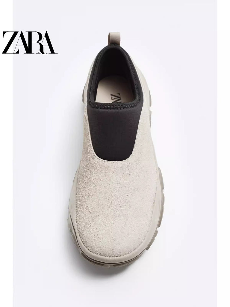 Importé - ZARA NEW - Chaussure Homme Sport Baskets Rétro Sans Lacets - Beige
