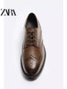 Importé - ZARA NEW - Chaussure Homme Britannique En Cuir Perforé  - Marron