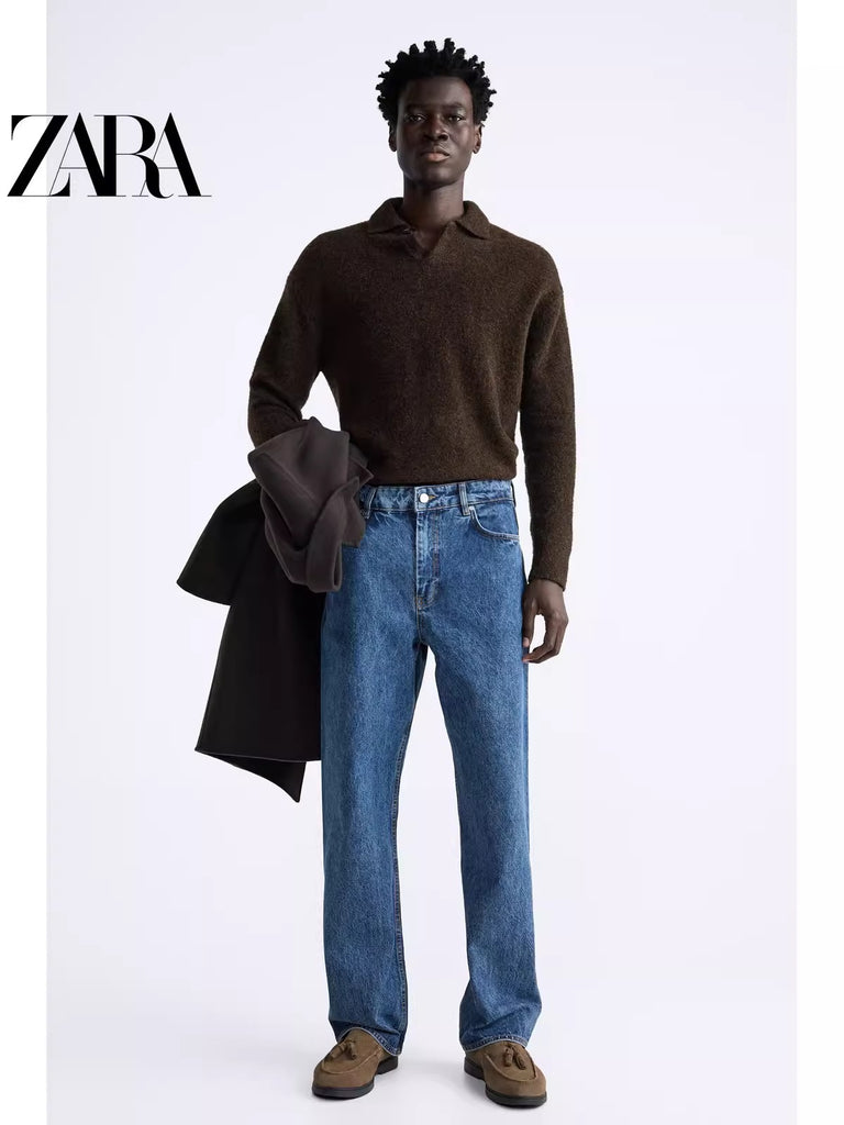 Importé - ZARA NEW - Chaussure Homme Bateau Mocassin En Cuir - Marron
