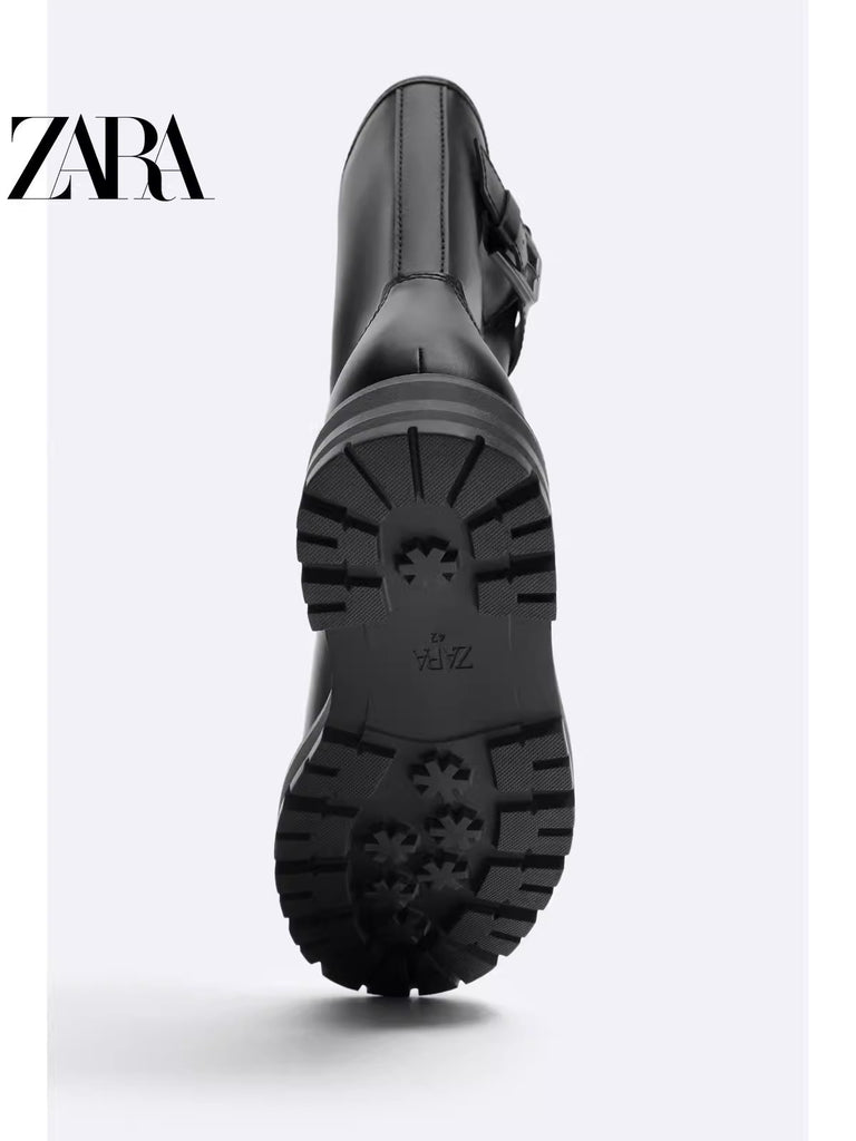 Importé - ZARA NEW - Chaussure Homme Montantes Chelsea Boots à Boucle Rétro - Noir