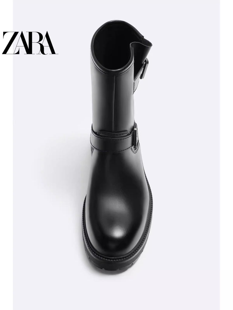 Importé - ZARA NEW - Chaussure Homme Montantes Chelsea Boots à Boucle Rétro - Noir