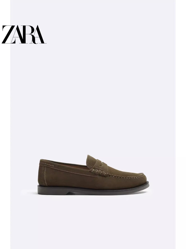 Importé - ZARA NEW - Chaussure Homme Bateau Mocassin Simple En Cuir - Vert