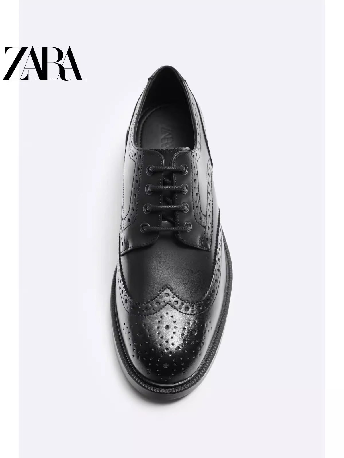 Importé - ZARA NEW - Chaussure Homme Britannique En Cuir Perforé - Noir