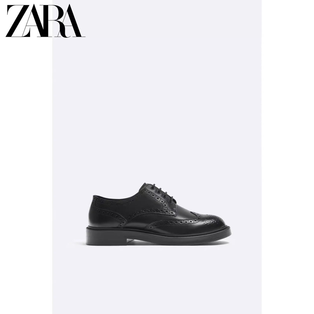 Importé - ZARA NEW - Chaussure Homme Britannique En Cuir Perforé  - Noir