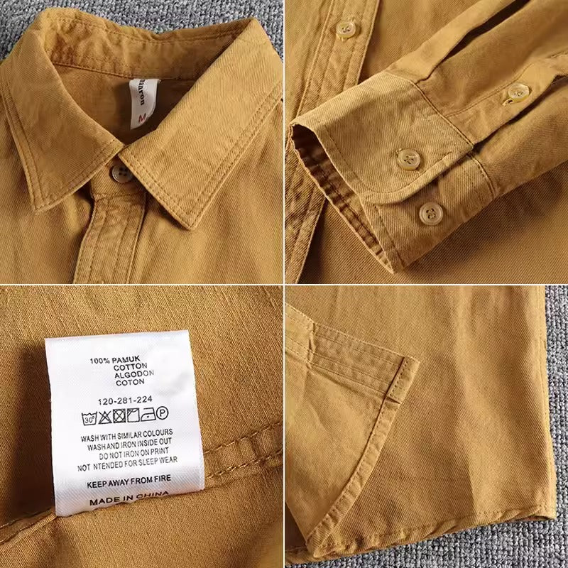 Importé - Chemise Homme Pur Coton Manches Longues Retro