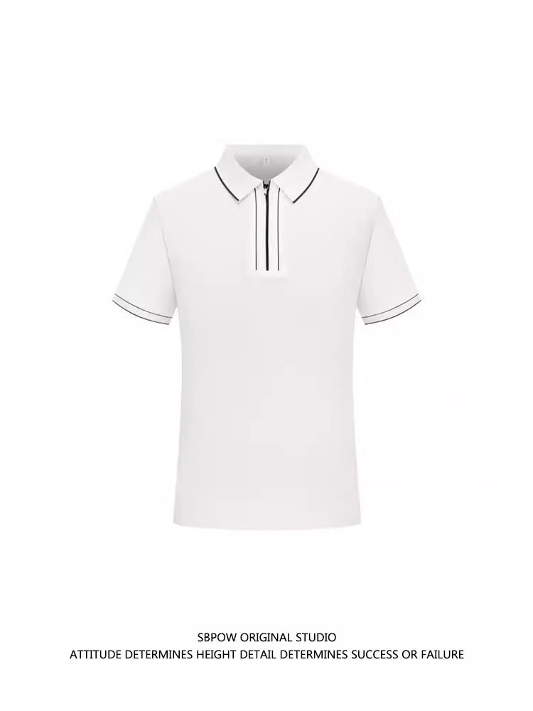 Importé -  T-Shirt Polo Homme Manches Courtes Avec Fermeture Eclair Tendance