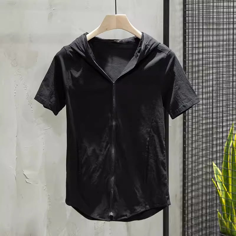 Importé - T-Shirt Cardigan A capuche Homme Manches Courtes