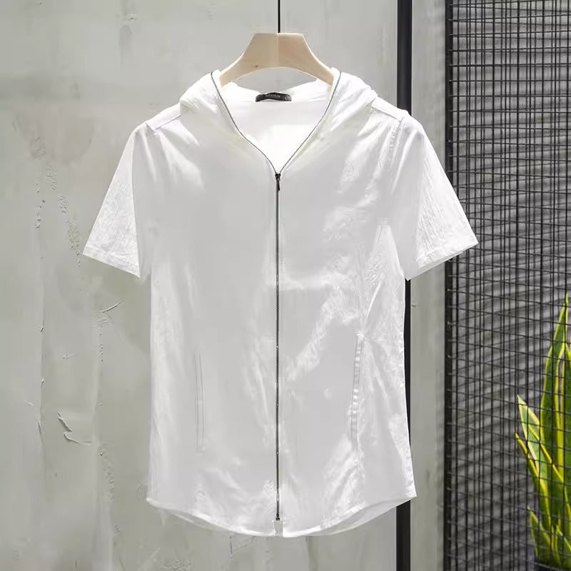 Importé - T-Shirt Cardigan A capuche Homme Manches Courtes