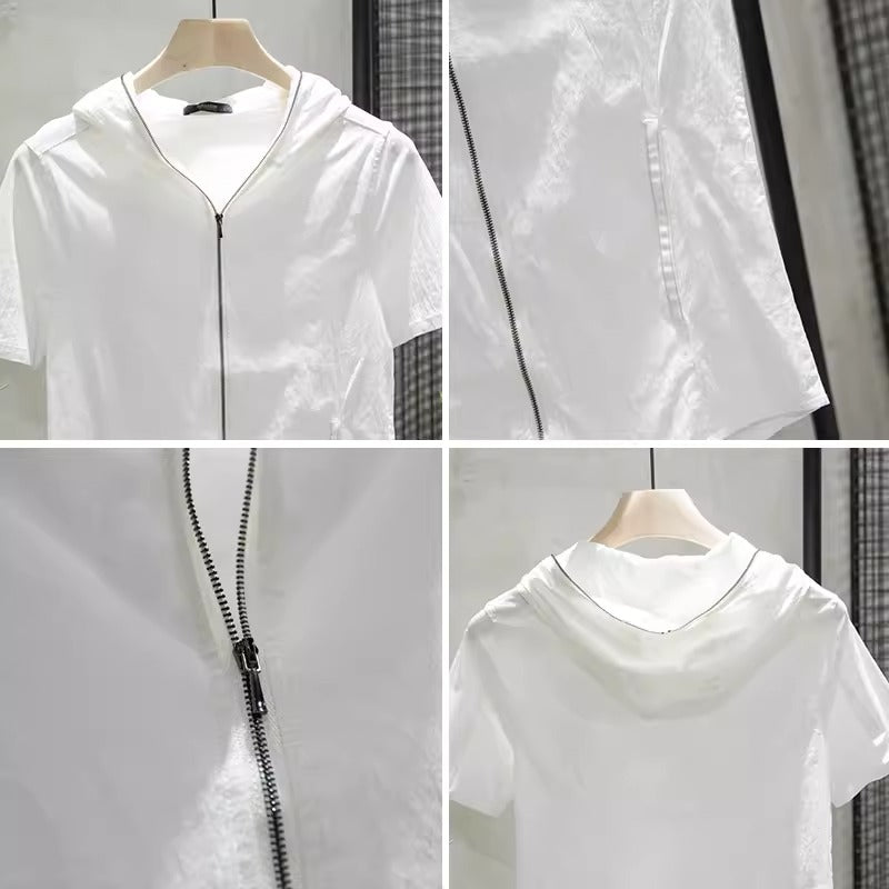 Importé - T-Shirt Cardigan A capuche Homme Manches Courtes