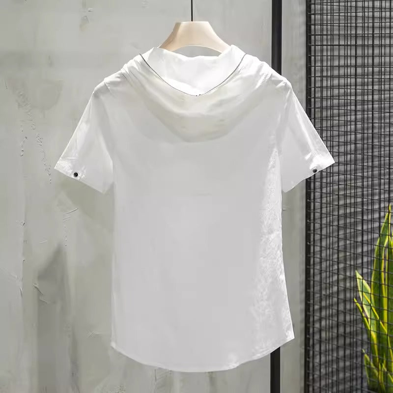 Importé - T-Shirt Cardigan A capuche Homme Manches Courtes