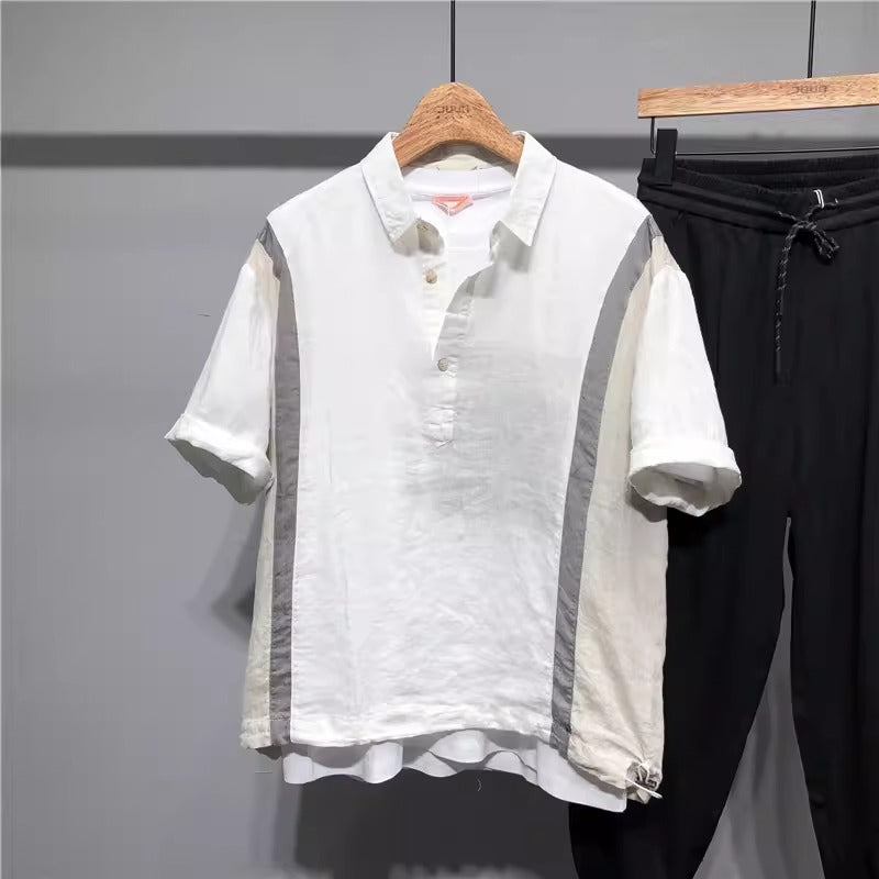 Importé - Chemise Homme Rétro Manches Courtes 100% Lin