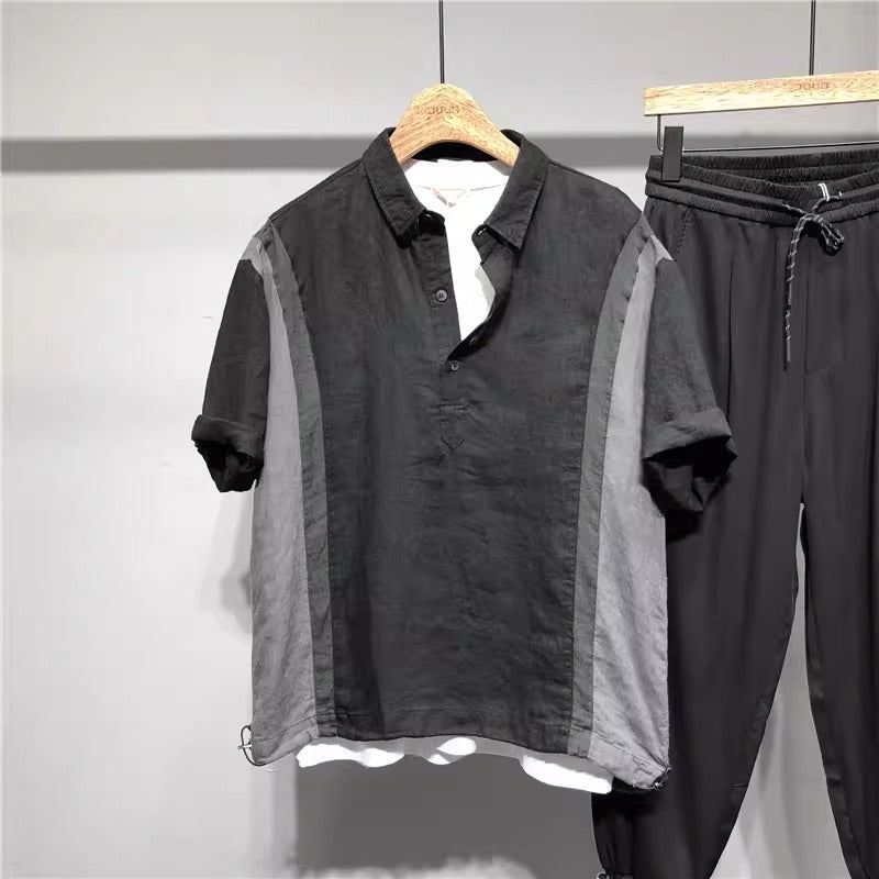 Importé - Chemise Homme Rétro Manches Courtes 100% Lin