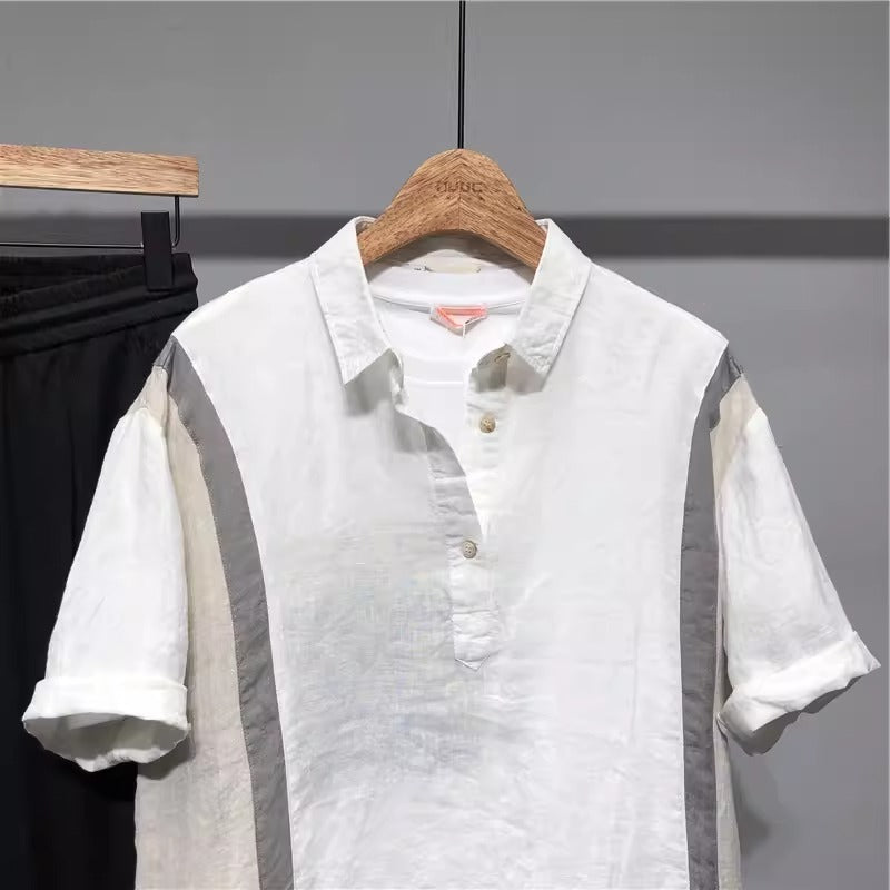 Importé - Chemise Homme Rétro Manches Courtes 100% Lin