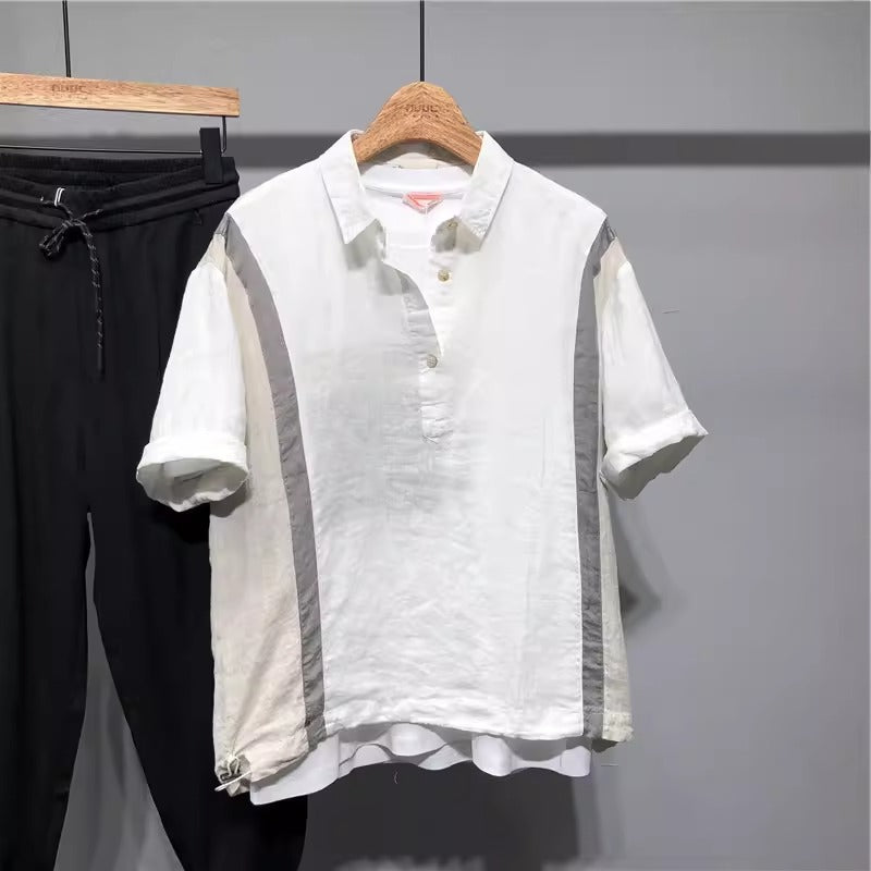 Importé - Chemise Homme Rétro Manches Courtes 100% Lin