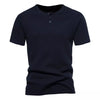 Importé - T-Shirt Homme A col Henley Tendance Manches Courtes 100% Coton