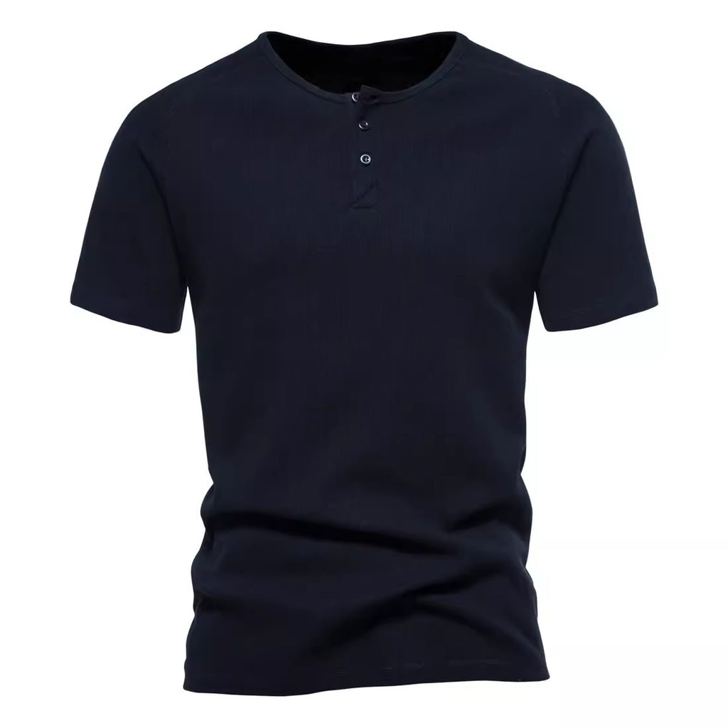 Importé - T-Shirt Homme A col Henley Tendance Manches Courtes 100% Coton
