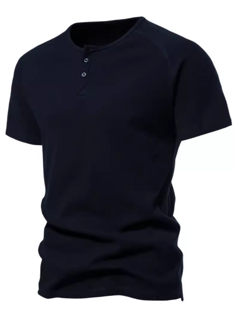 Importé - T-Shirt Homme A col Henley Tendance Manches Courtes 100% Coton