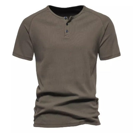 Importé - T-Shirt Homme A col Henley Tendance Manches Courtes 100% Coton