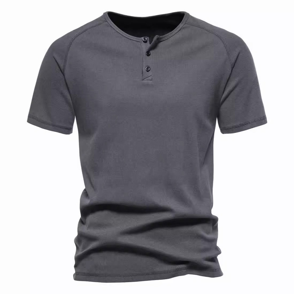 Importé - T-Shirt Homme A col Henley Tendance Manches Courtes 100% Coton