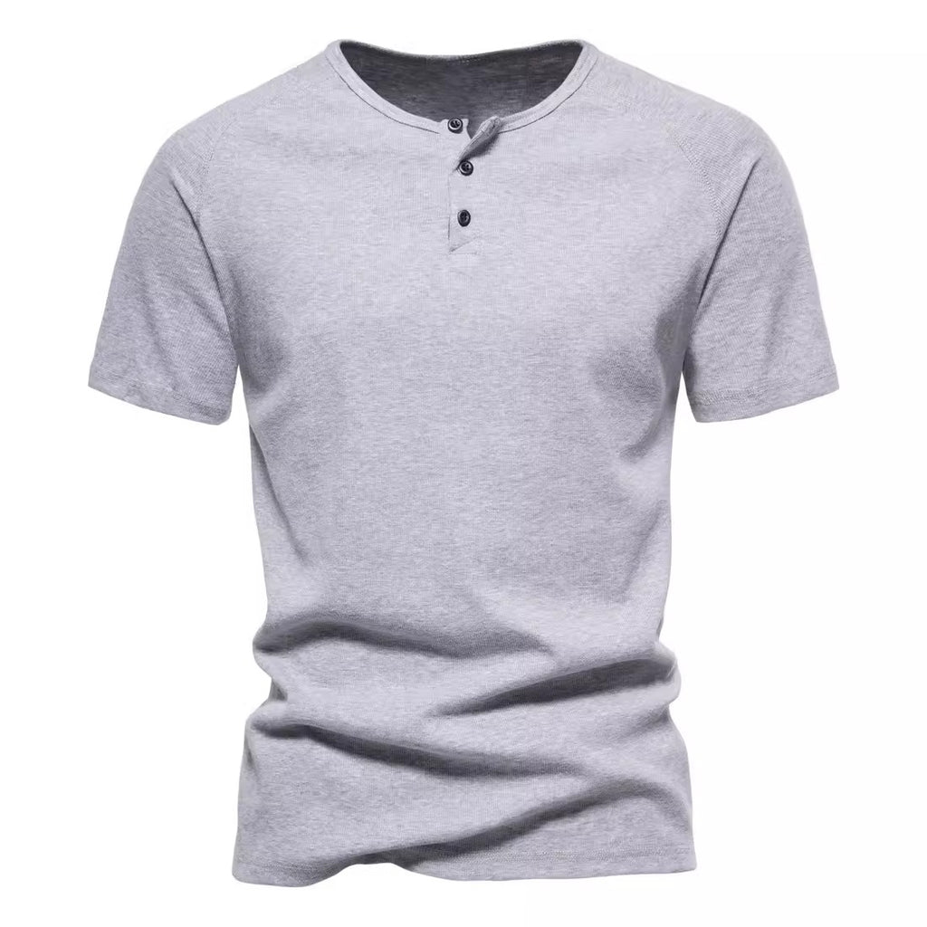 Importé - T-Shirt Homme A col Henley Tendance Manches Courtes 100% Coton